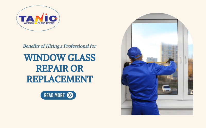 Professional technician performing window glass repair or replacement service.