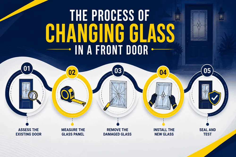 Glass replacement process for front doors