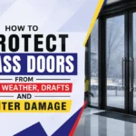 Glass door protected from cold weather, drafts and winter damage