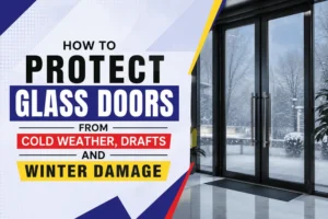Glass door protected from cold weather, drafts and winter damage