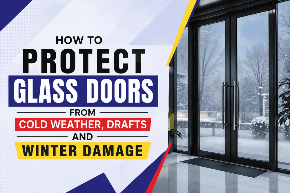 Glass door protected from cold weather, drafts and winter damage